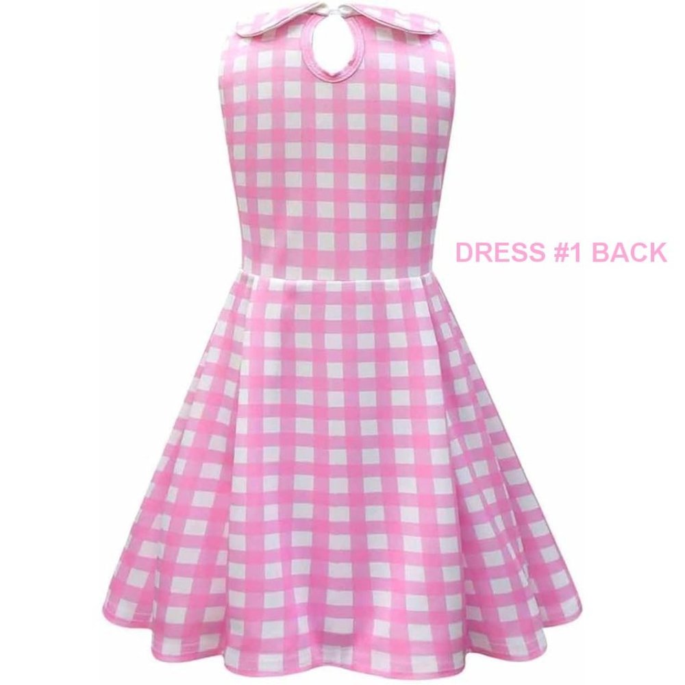 NWT Adorable Barbie Costume Movie Pink Gingham Plaid Girls Dresses +Gift - Picture 5 of 16
